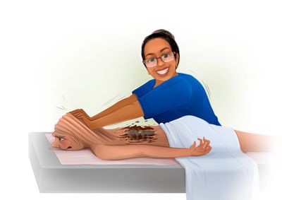 Cartoon of massage therapist giving a deep tissue massage.