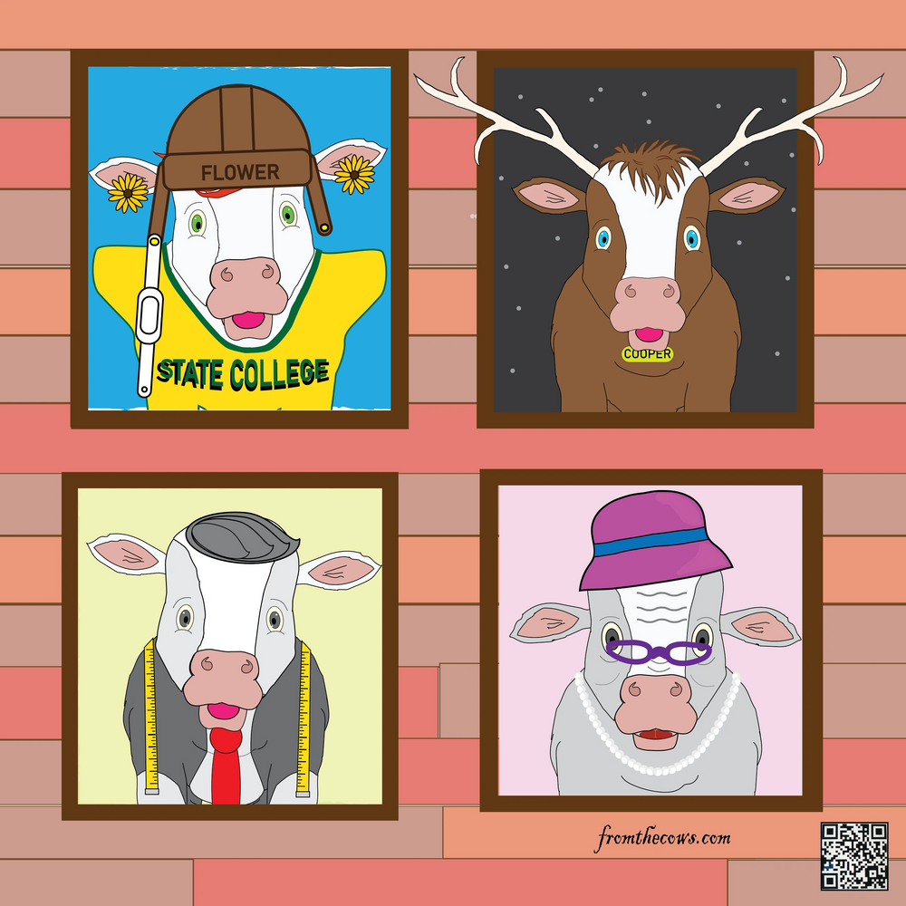 FromTheCows - The Whole Gang:  Cooper, Flower, Tux and Mrs. Moo
