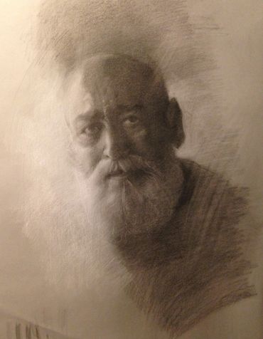 charcoal and white pastel on toned paper