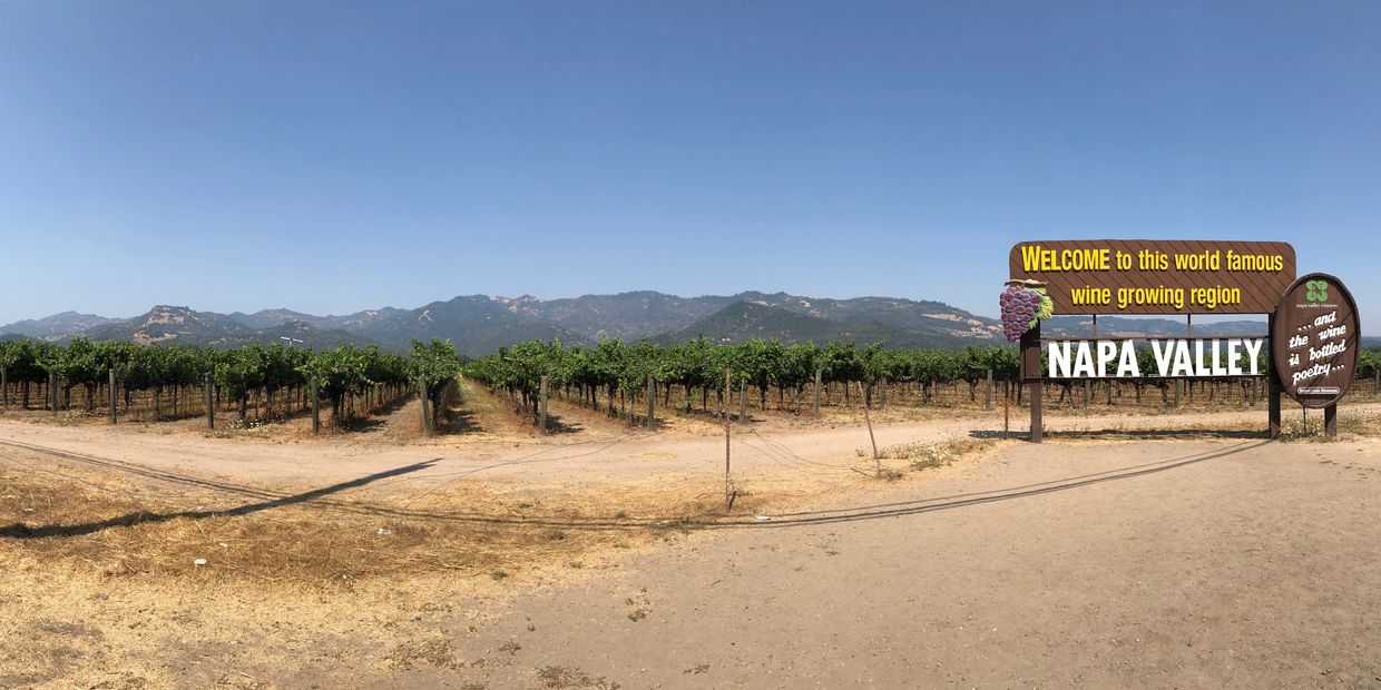 Iconic Welcome to Napa Valley sign on a Californian vineyard