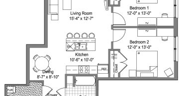 Floor plan showing a two-bedroom apartment layout.