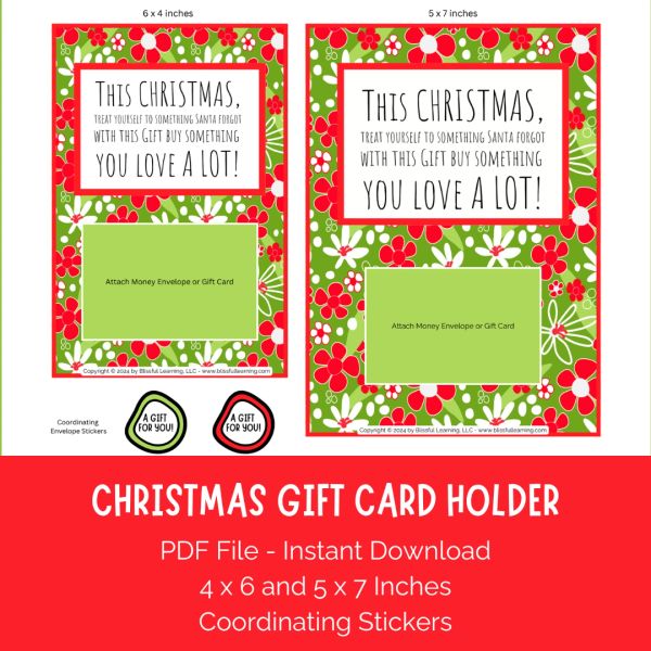 Christmas gift card holders with festive floral design and coordinating stickers.