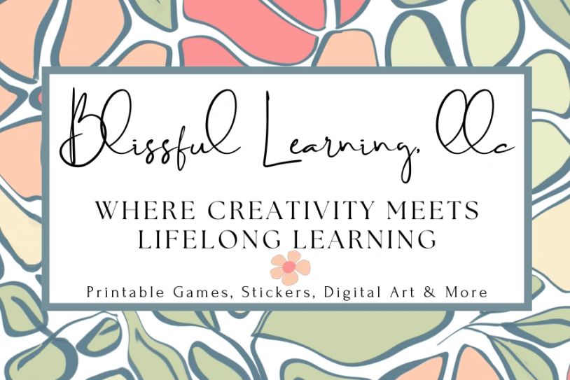 Blissful Learning brand message with floral background.