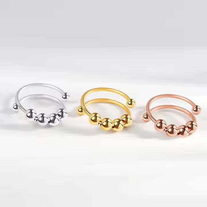 The Calm Ring - Adjustable Fidget Ring - Brass Coated with Gold, Rose Gold or Silver