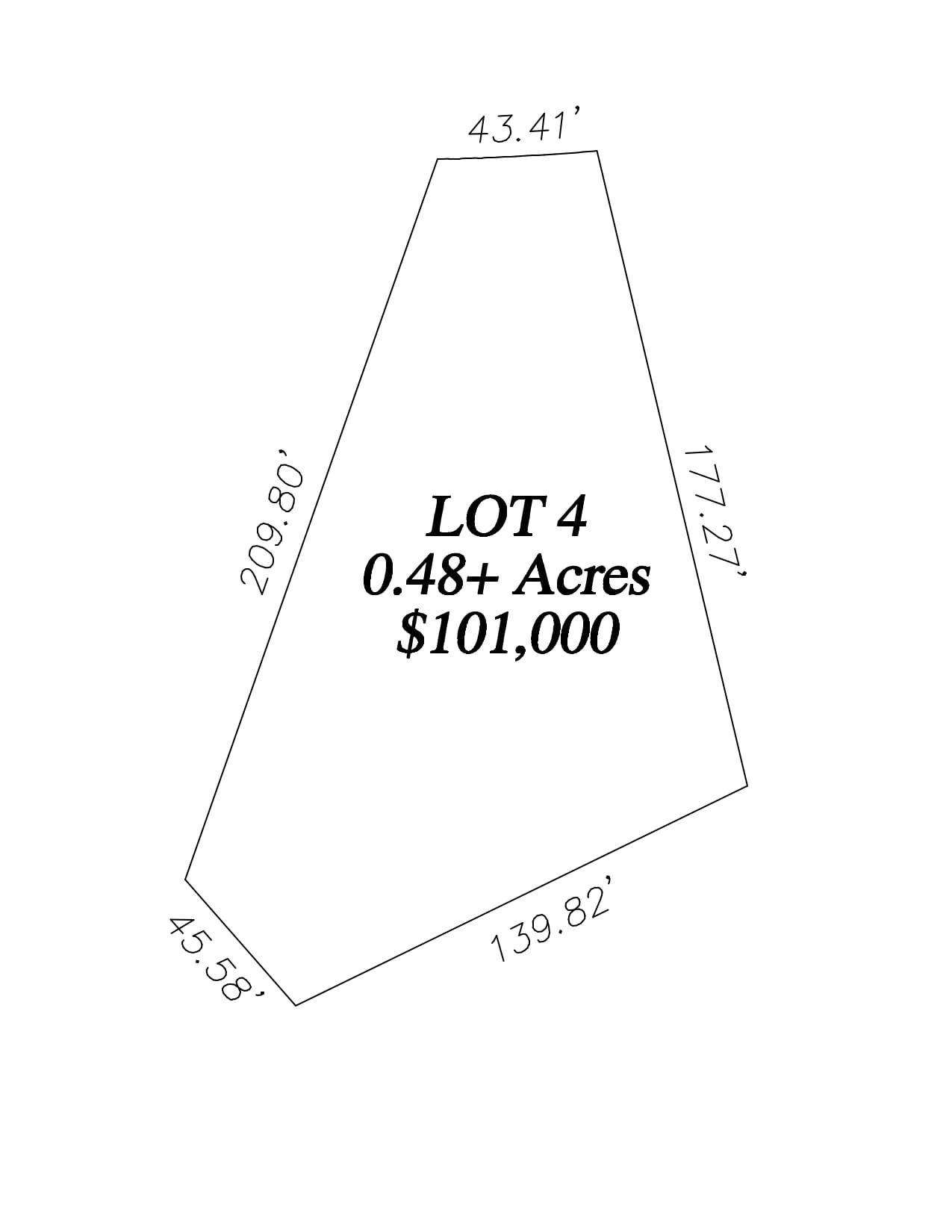 Lot 4 plot of 0.48+ acres priced at $101,000 with dimensions labeled.