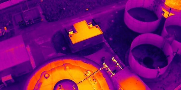 Thermal image of industrial tanks showing heat distribution.