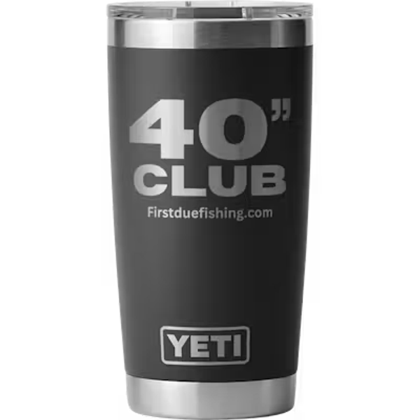 Black Yeti tumbler with "40" Club" text.