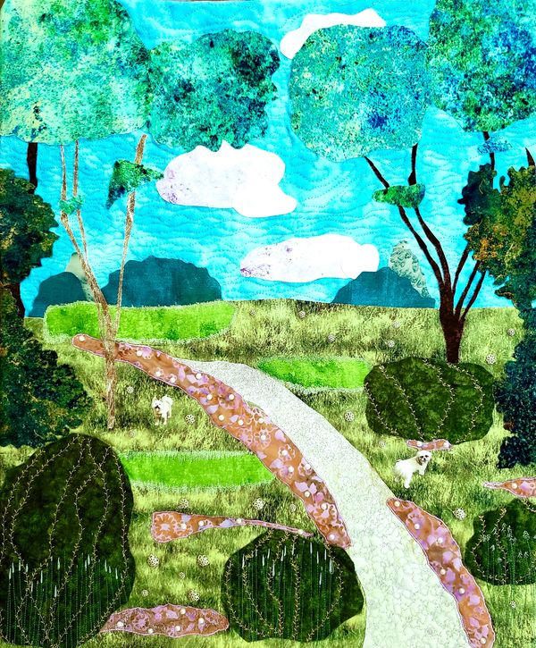 At the Dog Park, gift to my great-niece, Aubrey, depicting my two dogs, Buddy and Finn, 2023.