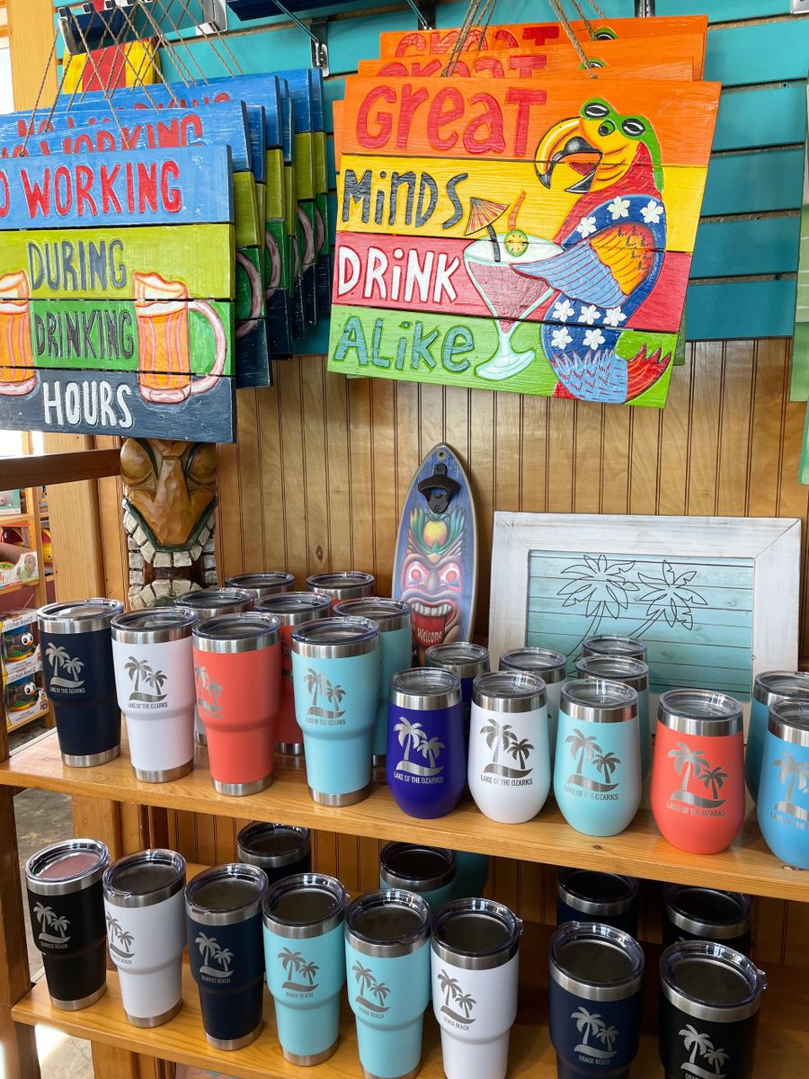 32 oz custom Lake of the Ozarks Metal Tumbler with Palm Trees