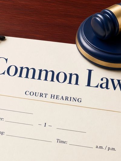 Common law court hearing document with a judge's gavel.