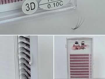 3 lash strands attached together. They are applied to individual and isolated eyelashes. Ratio = 3:1