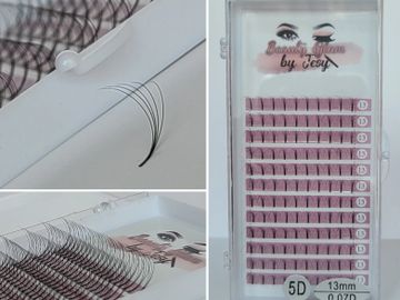 5 lash strands attached together. They are applied to individual and isolated eyelashes. Ratio = 5:1