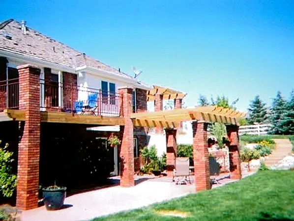 Windsor PATIO with deck, pergola, masonry, flagstone & lighting