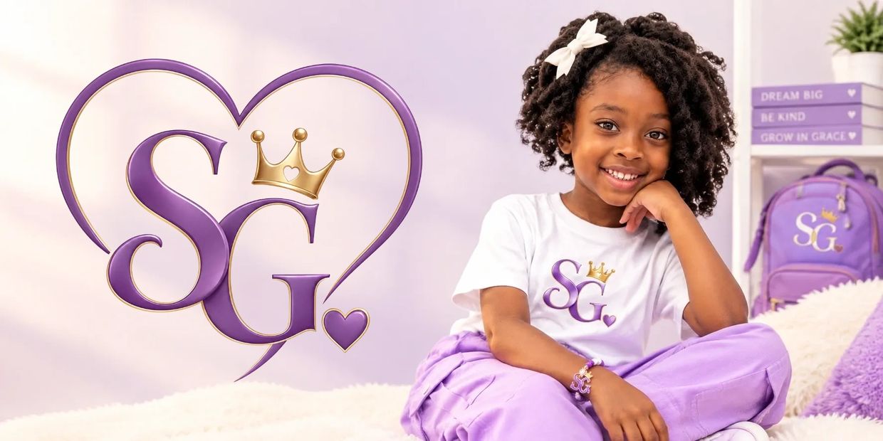 Happy girl wearing SG branded clothes and accessories.