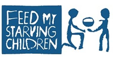 Feed My Starving Children logo with two figures sharing food.