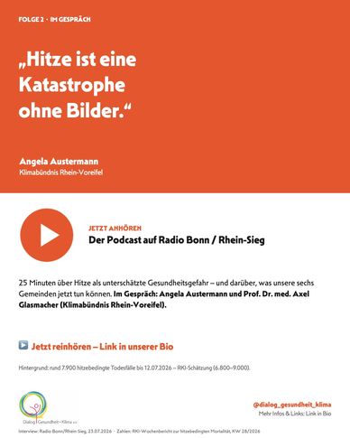 Werbung für einen Podcast über Hitze als Gesundheitsgefahr.