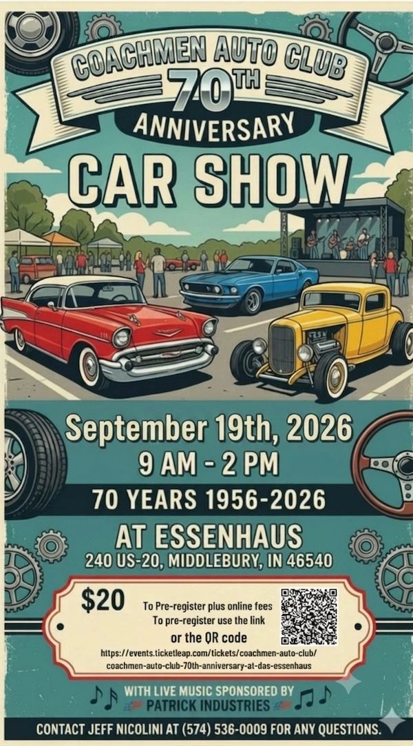 The flyer for the 70th anniversary car show.
