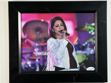 Framed photo of a female singer performing on stage.