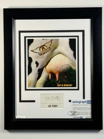 Framed signed Aerosmith album cover by Joe Perry.