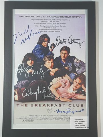 Framed signed poster of The Breakfast Club movie.