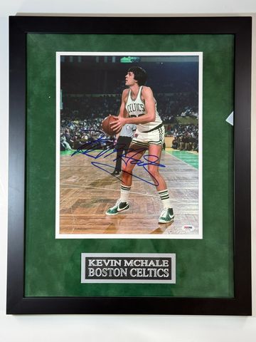 Framed autographed photo of Kevin McHale in Celtics uniform.