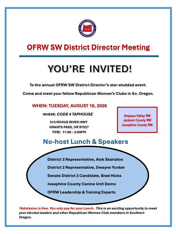 Invitation to OFRW SW District Director Meeting with lunch and speakers.