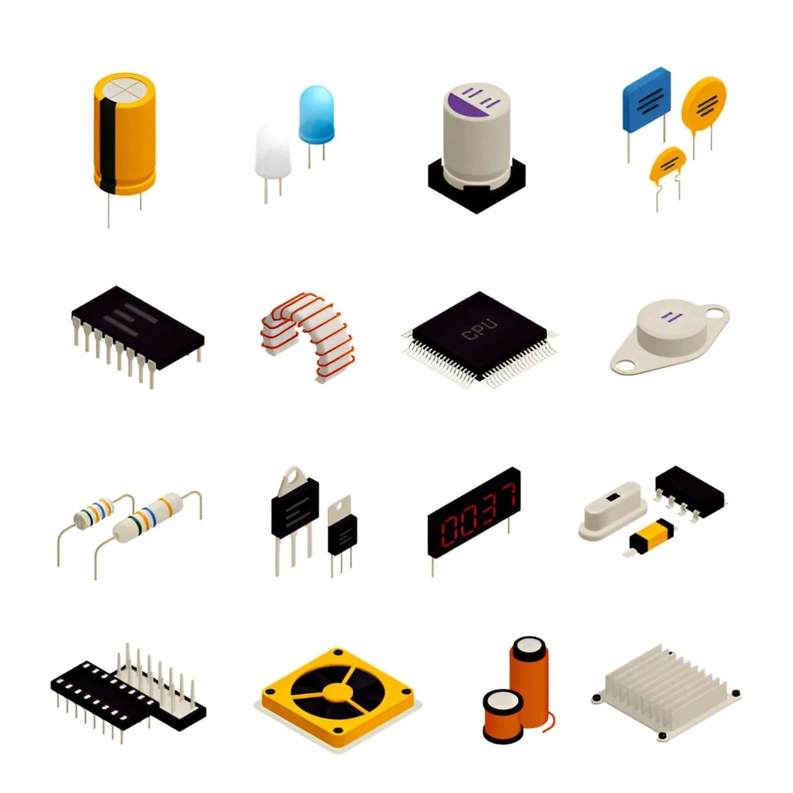 INDUSTRIAL COMPONENTS LIKE CAPACITORS , MOV, TRANSISTORS , IC, LED, DIODES , POTENTIOMETER, FUSES 