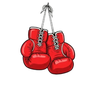 Pair of red boxing gloves hanging by their laces.
