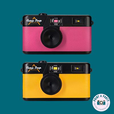 Point & Party Retro Camera Hire, image showing an example of our yellow and pink cameras.