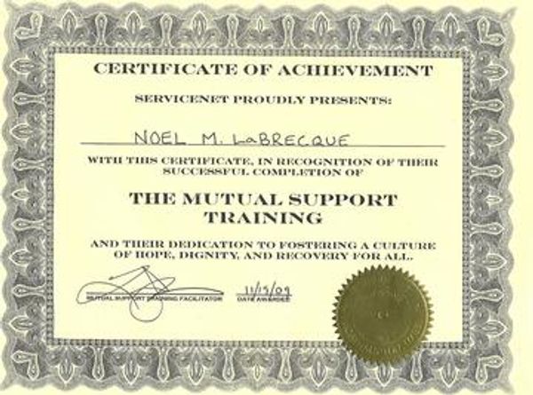 <p>Peer mentor certificate for Noel LaBrecque.</p>