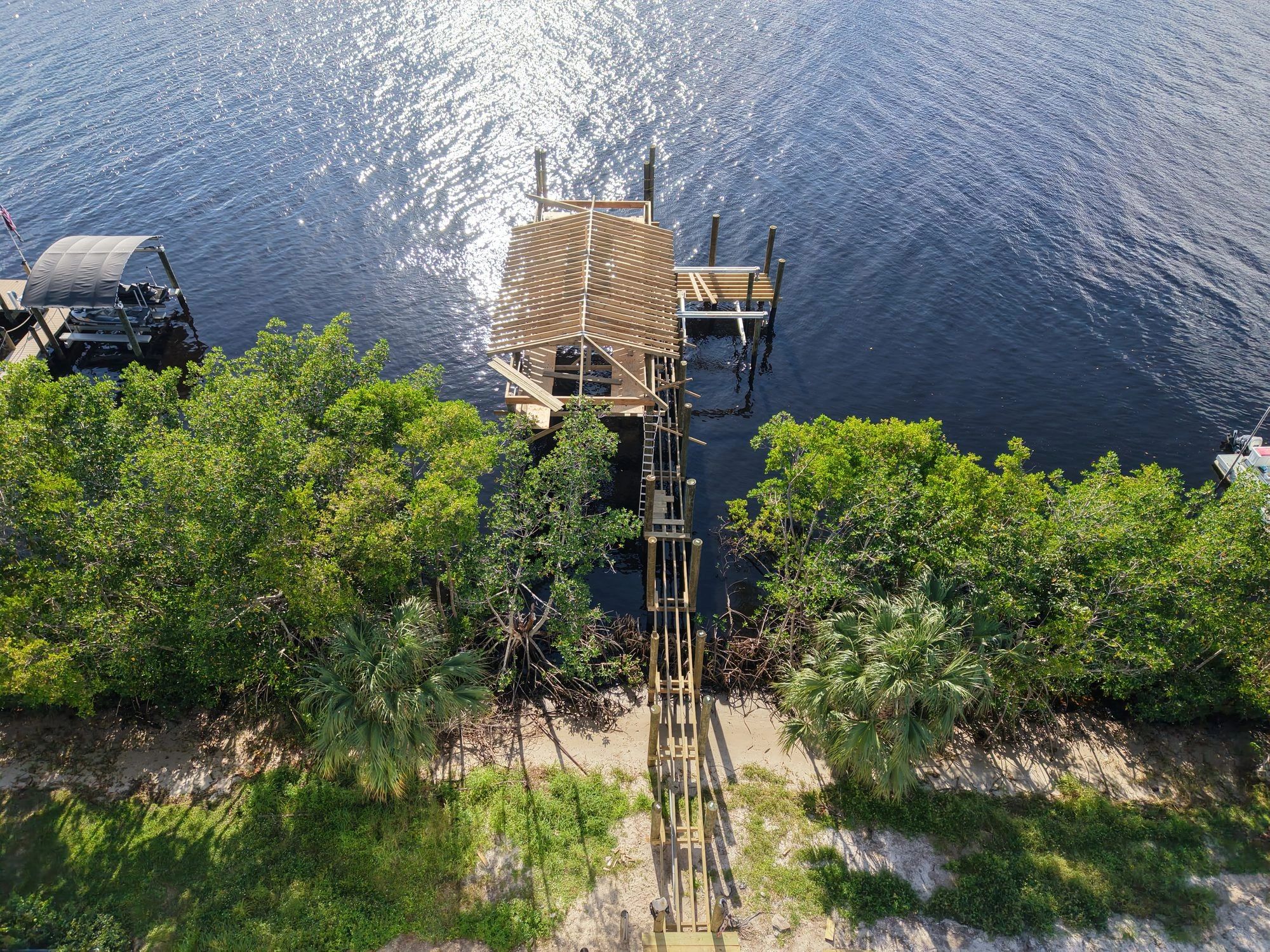 America Strong Construction aerial dock and boathouse project in South Florida