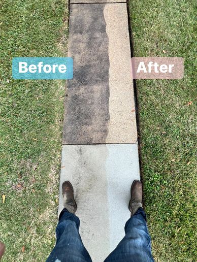 Sidewalk before and after cleaning.