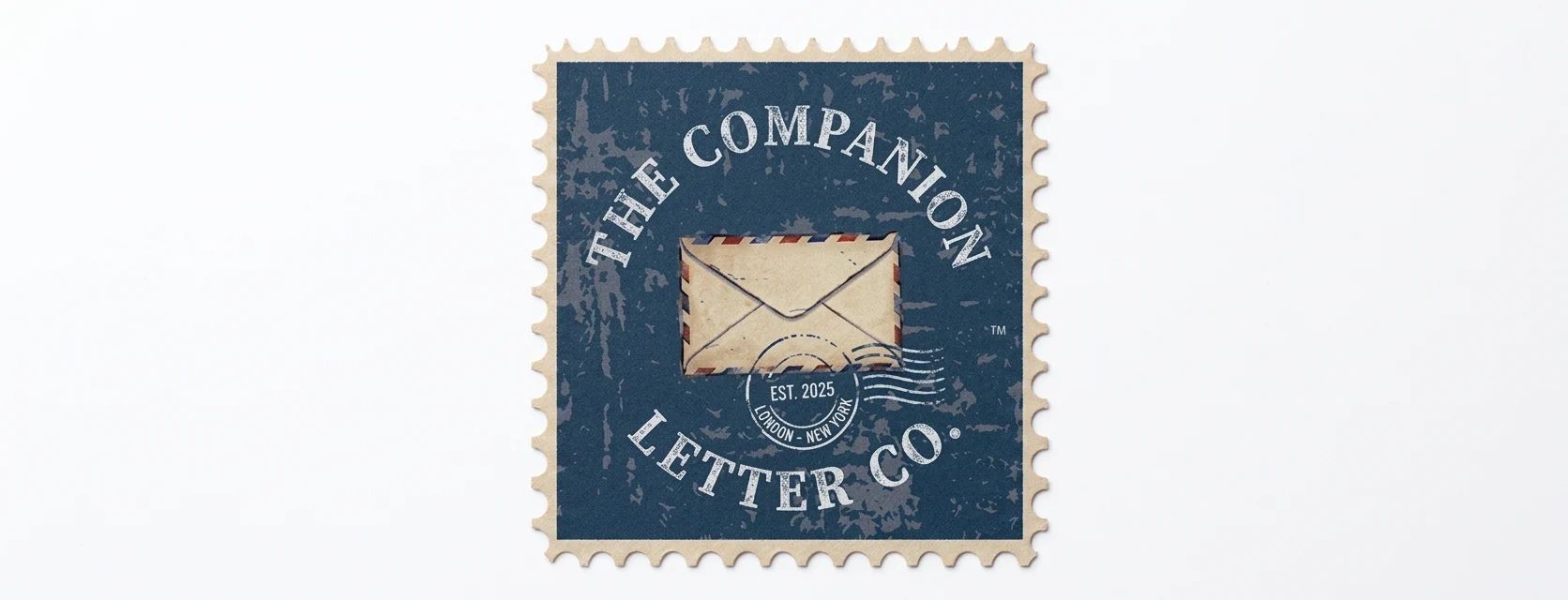 Vintage-style stamp with an envelope and text for The Companion Letter Co.