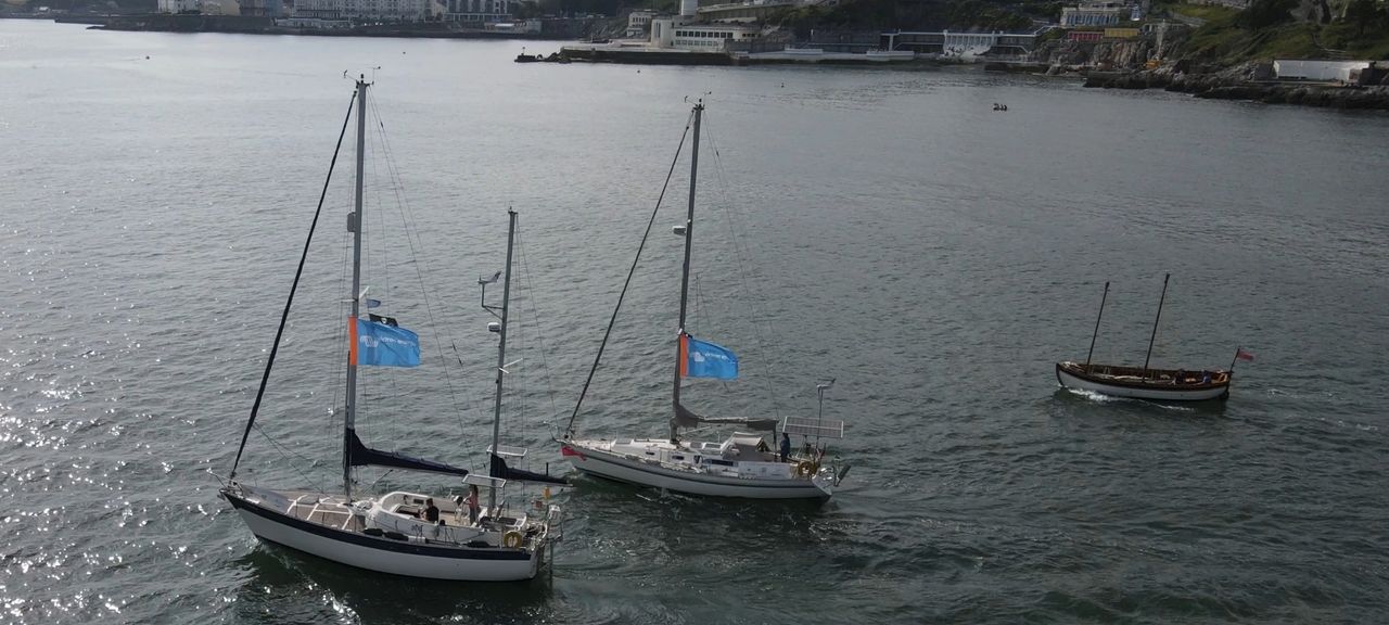 Electric sailboats, Muhuhu and Nazca in Plymouth Sound Electric sailboats, Muhuhu and Nazca in Plymouth Sound