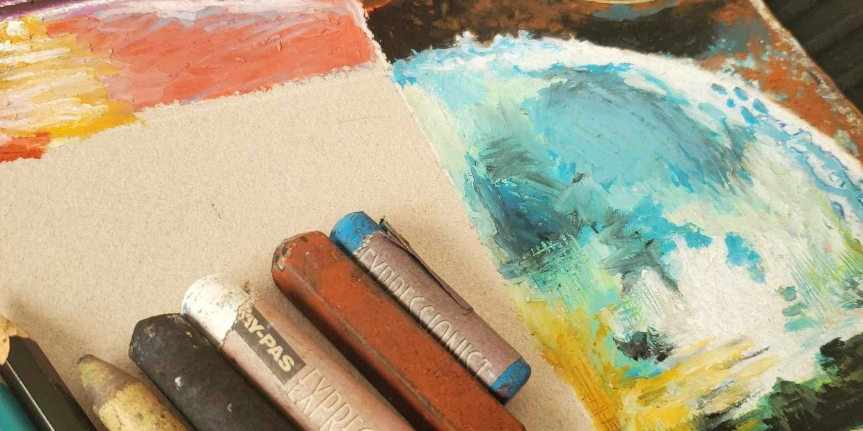 Mediums: Oil pastels are a favorite 