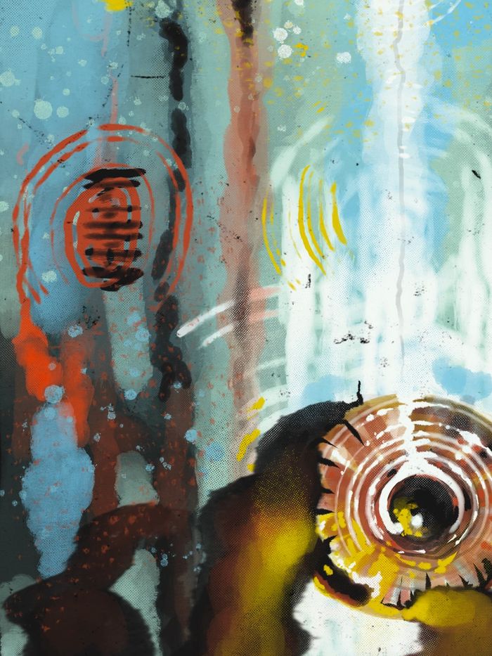 Abstract expressionist painting by Tucson artist Ralph Brown. Acrylic abstract symbolism. 