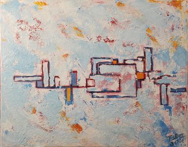 Abstract expressionist geometric art by artist Ralph L. Brown III. Acrylic painting, Arts HQ, Surprise, AZ.