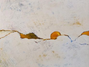 Abstract textured painting with earthy tones and flowing shapes by Tucson artist Ralph L. Brown III.