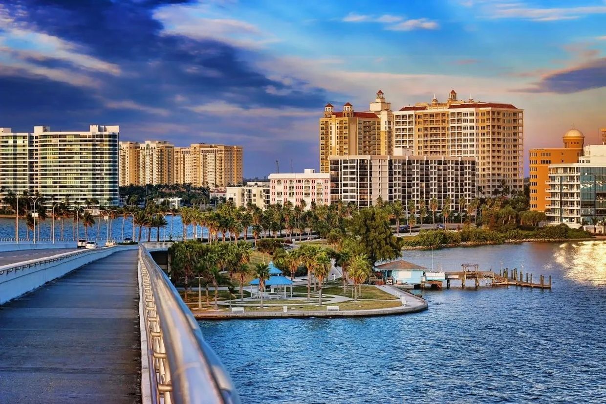 Image of downtown Sarasota from the Ringling Bridge looking towards Harts Landing and Marina Jacks.