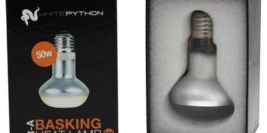 Heat lamp bulb packaging with bulb inside.