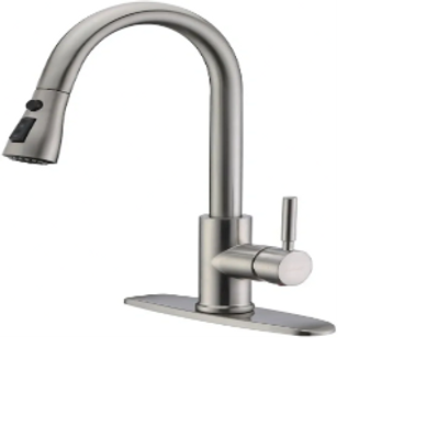 WEWE Single Handle High Arc Brushed Nickel Pull Out Kitchen Faucet,Single Level Stainless Steel Kitc