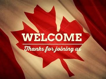 Welcome and thanks for joining us message written on a Canadian flag with a maple leaf.