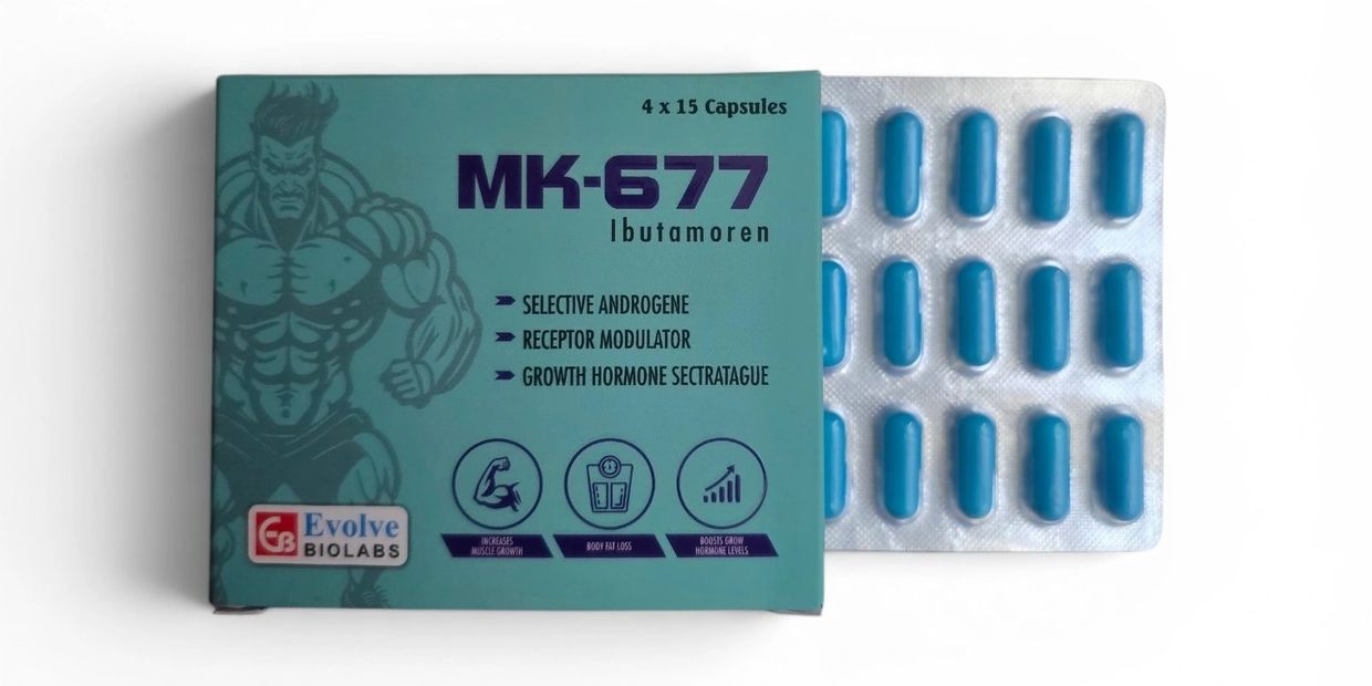 MK-677 capsules for muscle growth and fat loss by Evolve Biolabs.