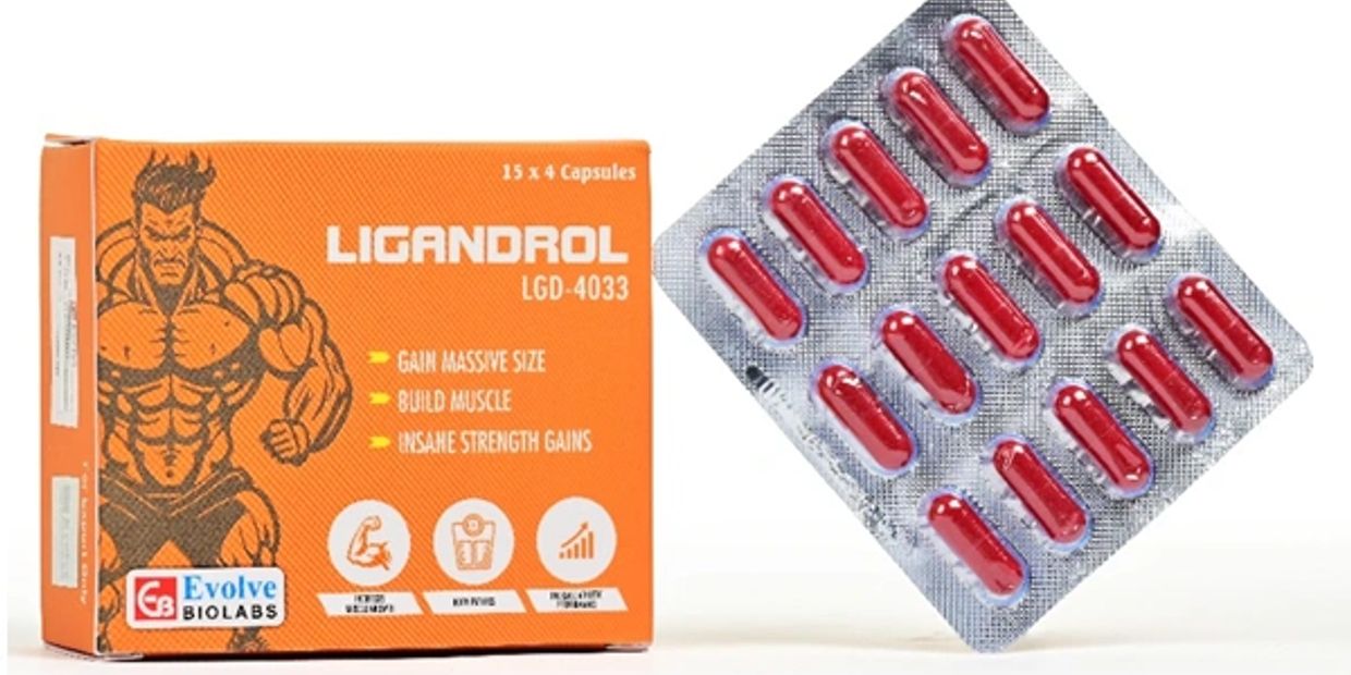 Box of Ligandrol LGD-4033 capsules for muscle gain and strength.