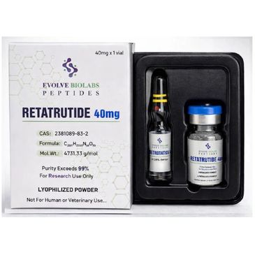 Retatrutide 40mg research peptide kit with vial and ampoule.