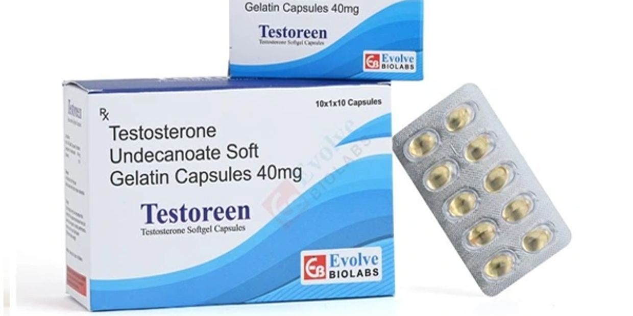 Testoreen Testosterone Undecanoate 40mg soft gelatin capsules by Evolve Biolabs.