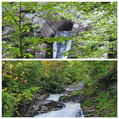 Waterfalls at Kent Falls State Park surrounded by spring foliage