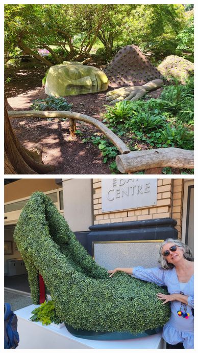 Photo collage of a well-known sculpture in a park in Victoria British Columbia