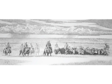 Cattle Drive - Pencil drawing of by artist Joe Belt 