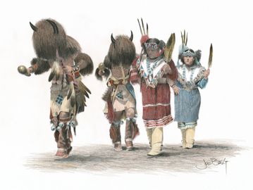 Buffalo Dancers, hand colored giclee print by artist Joe Belt